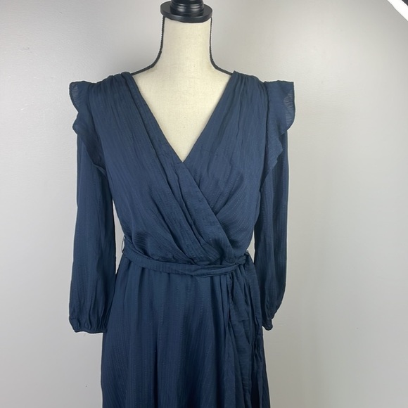 NWT Tommy Hilfiger Women Surplice Midi Wrap Dress SZ 14 Blue - Picture 3 of 14